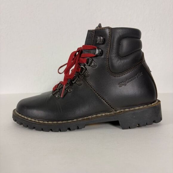StylMartin Brown Leather Motorcycle Boots with Red Laces Women's Size 5 - Picture 1 of 11